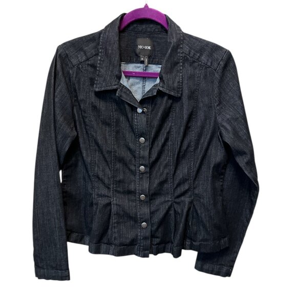 NIC + ZOE Dark Wash Peplum Denim Jacket Snap Front Medium - Picture 7 of 10